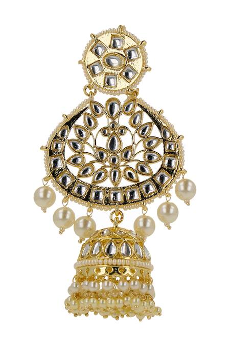 Buy Ishhaara Gold Plated Pearls, Stones Oval Shaped Jhumkas Online at Aza Fashions Buy_Ishhaara_Gold Plated Pearls, Stones Oval Shaped Jhumkas _Online_at_Aza_Fashions