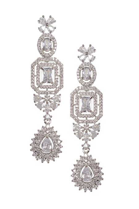 Auraa Trends_White Diamonds, Zari, Stones Zirconia Embellished Necklace Set _Online_at_Aza_Fashions