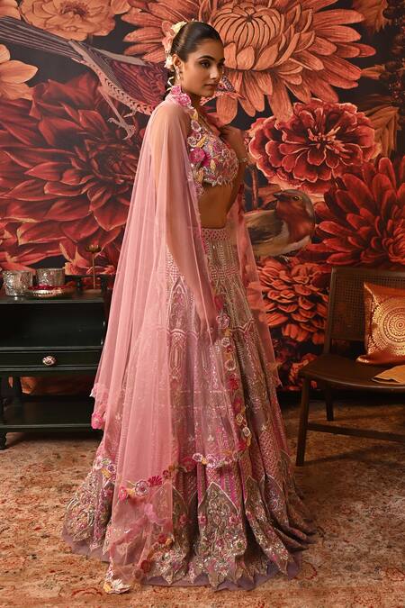 Moledro Purple Brocade, Net Embroidery, Diamonds, Alora Bridal Lehenga Set With Blouse Online at Aza Fashions Moledro_Purple Brocade, Net Embroidery, Diamonds, Alora Bridal Lehenga Set With Blouse _Online_at_Aza_Fashions