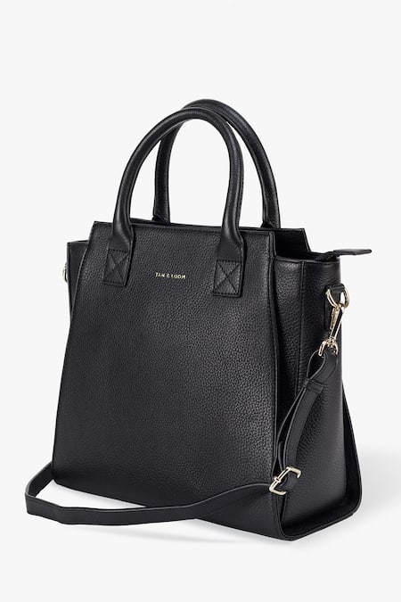 Tan & Loom Black Textured Leather Bag Online at Aza Fashions Tan & Loom_Black Textured Leather Bag _Online_at_Aza_Fashions