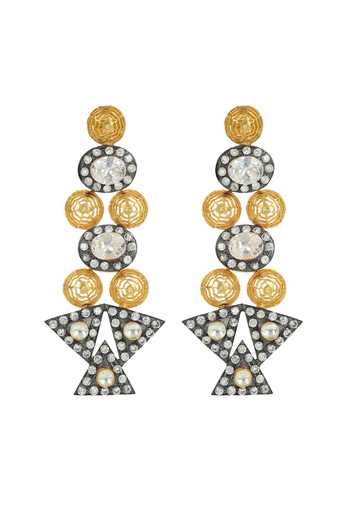 Ishhaara_Gold Plated Embroidery, Stones Geometric Embellished Earrings _Online_at_Aza_Fashions