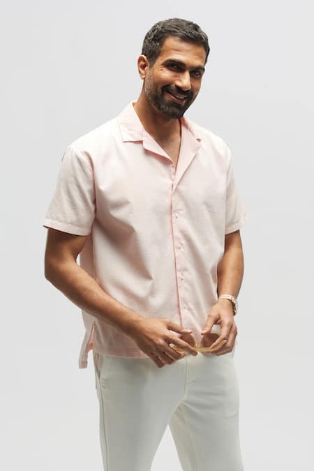 Terra Luna Pink 100% Organic Handloom Cotton Beach Shirt Online at Aza Fashions Terra Luna_Pink 100% Organic Handloom Cotton Beach Shirt _Online_at_Aza_Fashions