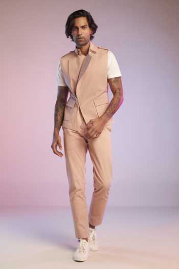 S&N By Shantnu Nikhil Pink Cotton Thread Waistcoat Online at Aza Fashions S&N By Shantnu Nikhil_Pink Cotton Thread Waistcoat_Online_at_Aza_Fashions