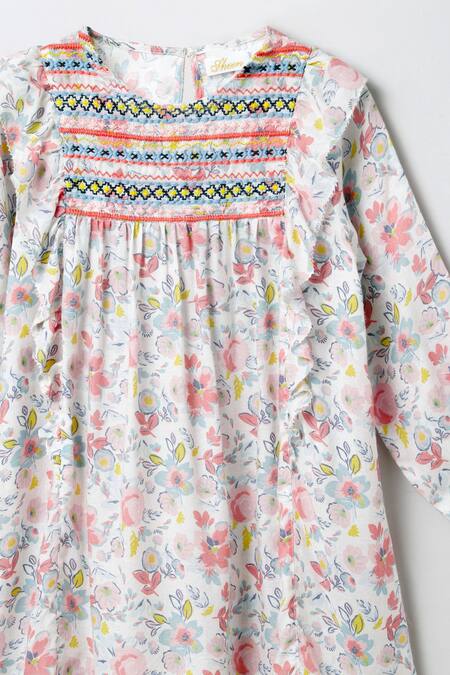 Byb Premium White Cotton Embroidery Printed Dress Online at Aza Fashions Byb Premium_White Cotton Embroidery Printed Dress _Online_at_Aza_Fashions