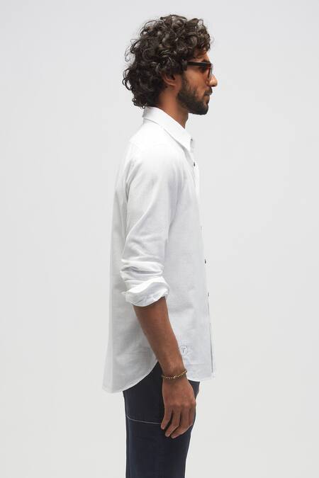 Terra Luna_White 100% Organic Handloom Cotton Soft Collar Shirt_Online_at_Aza_Fashions