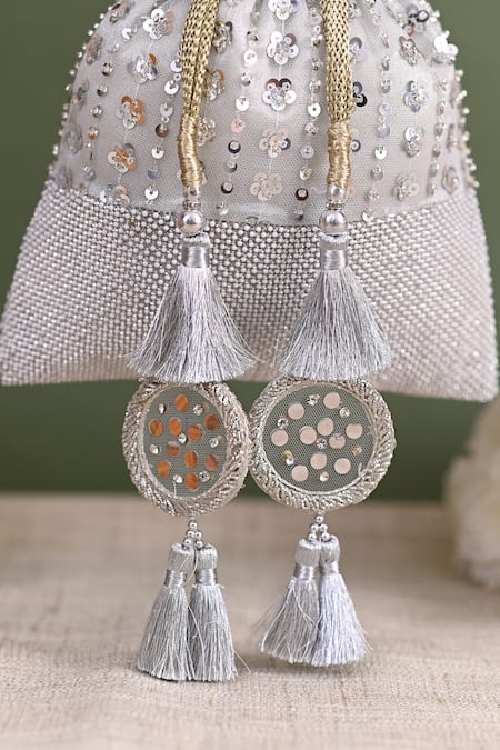 Miar Designs_Silver Sequins Soni Hand Embroidered Potli Bag_Online_at_Aza_Fashions