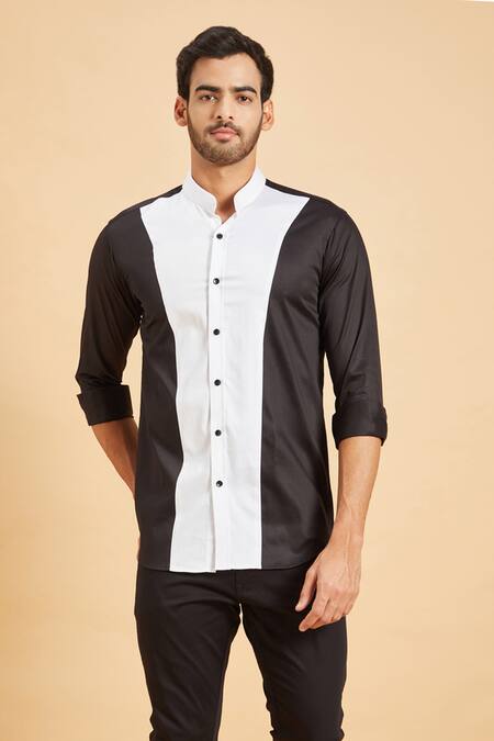 Hilo Design White Giza Cotton Color Block Shirt Online at Aza Fashions Hilo Design_White Giza Cotton Color Block Shirt _Online_at_Aza_Fashions