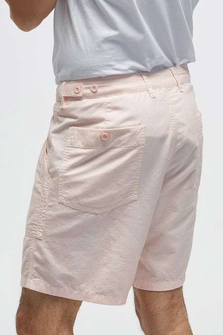 Terra Luna_Peach 100% Organic Handloom Oxford Cotton Shorts_Online_at_Aza_Fashions