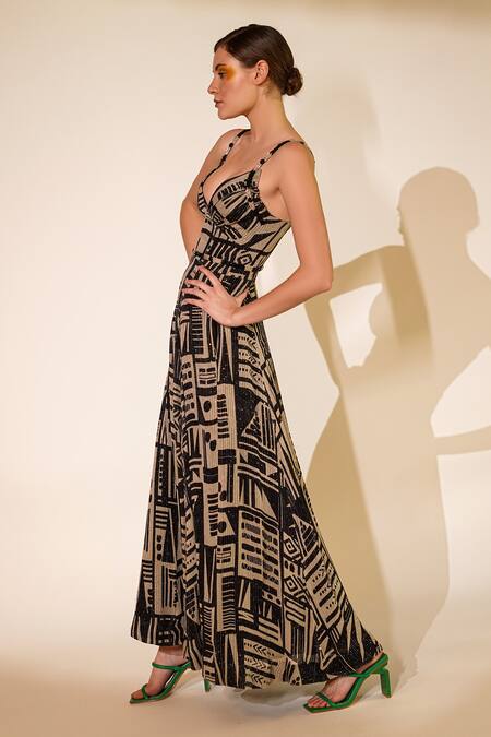 Nikita Mhaisalkar White Georgette Sequins V-neck Stitchline Embroidered Gown Online at Aza Fashions Nikita Mhaisalkar_White Georgette Sequins V-neck Stitchline Embroidered Gown _Online_at_Aza_Fashions