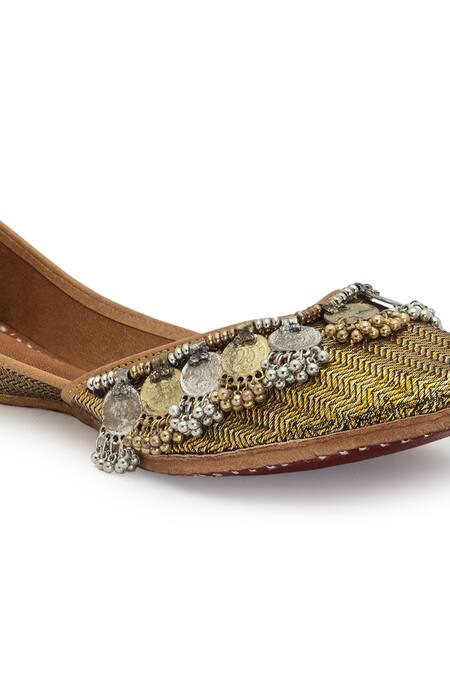 5elements Gold Brocade Coin Embellished Juttis Online at Aza Fashions 5elements_Gold Brocade Coin Embellished Juttis _Online_at_Aza_Fashions