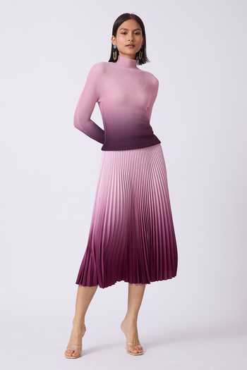 Scarlet Sage_Pink Polyester High Neck Geometric Print Top And Skirt Set_Online_at_Aza_Fashions