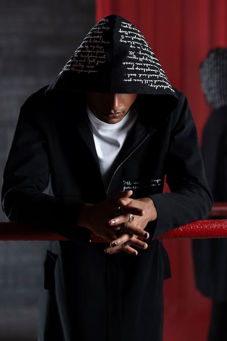 Pocketful Of Cherrie_Black Cotton Embroidery Thread Work Hoodie Jacket_Online_at_Aza_Fashions