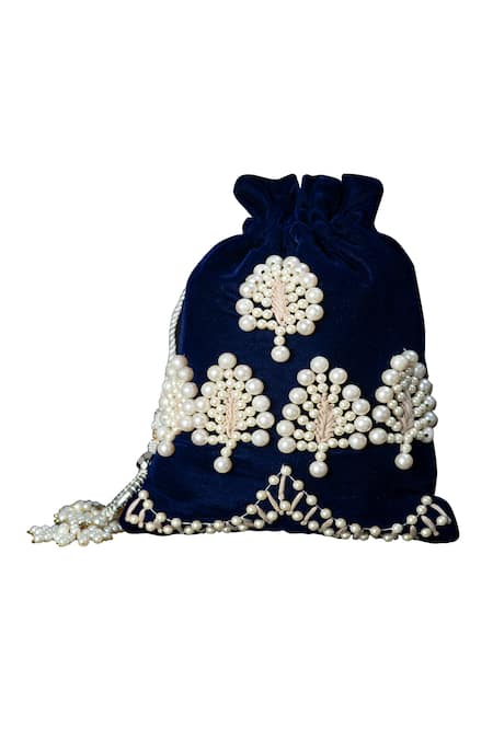 Buy ClutcH'D Blue Pearls, Beads Velvet Potli Bag Online at Aza Fashions Buy_ClutcH'D_Blue Pearls, Beads Velvet Potli Bag _Online_at_Aza_Fashions