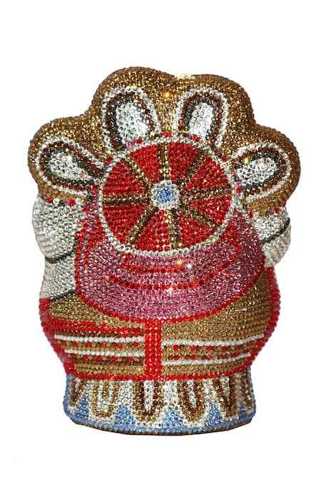 Crystal Craft_Silver Crystal Ganesha Studded Clutch_Online_at_Aza_Fashions