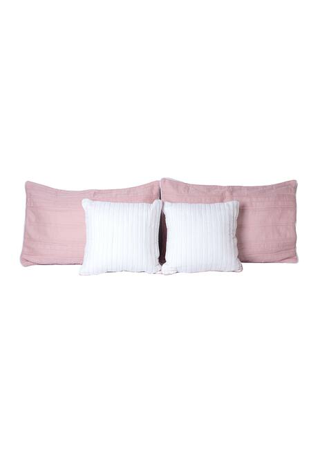 H2h Pink Linen Victoria Stripe Print Bed Cover Set Online at Aza Fashions H2h_Pink Linen Victoria Stripe Print Bed Cover Set_Online_at_Aza_Fashions