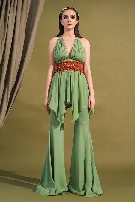 Nikita Mhaisalkar_Orange Beads, Embroidery And Stone Embellished Belt _Online_at_Aza_Fashions