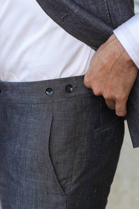 Raw & Rustic By Niti Bothra_Grey Linen Handcrafted Solid Straight Pant _Online_at_Aza_Fashions