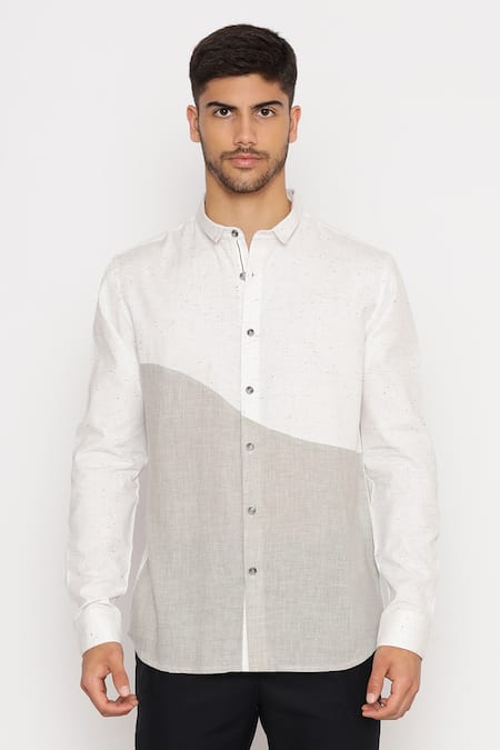 Lacquer Embassy_White Cotton Billiter Textured Shirt _Online_at_Aza_Fashions