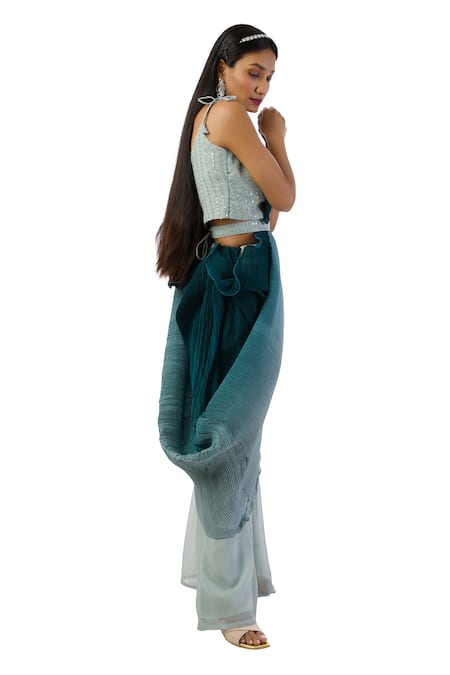 Meghna Shah Blue Georgette, Chiffon Embroidery, Sequins Round Palazzo Saree With Blouse Online at Aza Fashions Meghna Shah_Blue Georgette, Chiffon Embroidery, Sequins Round Palazzo Saree With Blouse _Online_at_Aza_Fashions