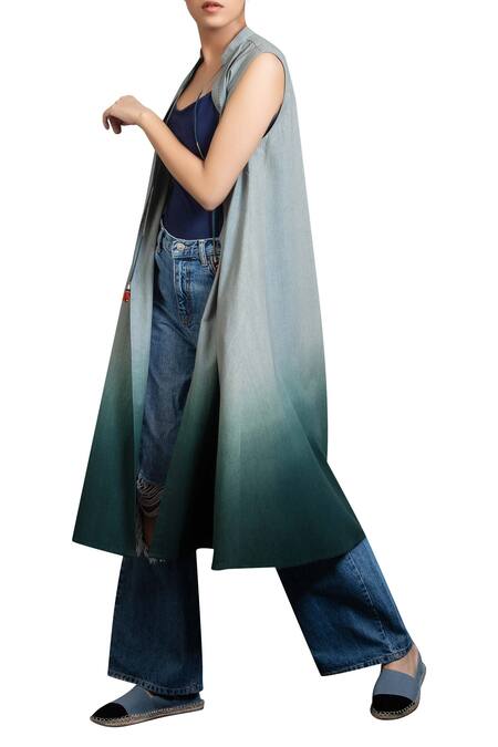 Anju Modi Blue Cotton Long Jacket Online at Aza Fashions Anju Modi_Blue Cotton Long Jacket_Online_at_Aza_Fashions