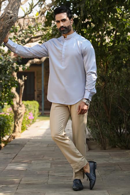 Raw & Rustic By Niti Bothra_Blue Cotton Embroidery Full Sleeve Kurta Shirt _Online_at_Aza_Fashions