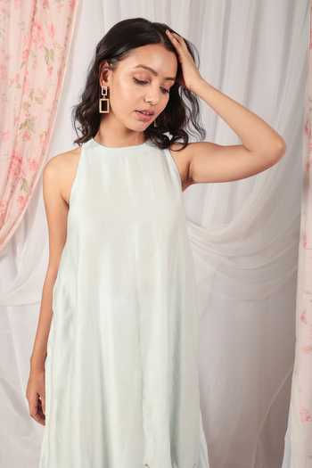 HOUSE OF TA-YA_Green Chanderi, Silk Embroidery Round Neck Floral Kurta Set _Online_at_Aza_Fashions