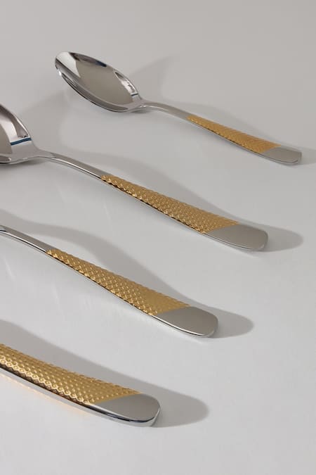 Table Manners_Silver Stainless Steel Honeycomb Cutlery Set_Online_at_Aza_Fashions