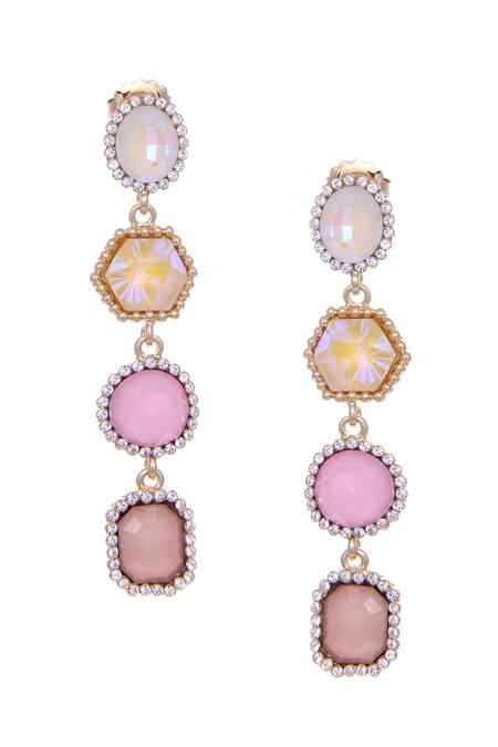 Ishhaara_Pink Crystals Embellished Dangler Earrings _Online_at_Aza_Fashions