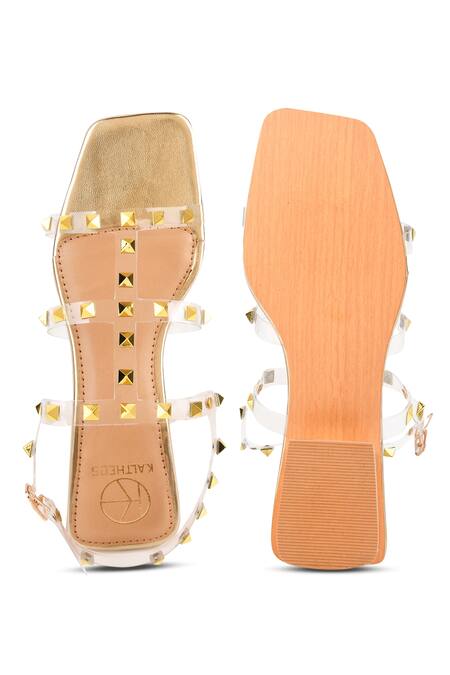 Kaltheos_Gold Studs Cube Strappy Block Heel Sandals_Online_at_Aza_Fashions