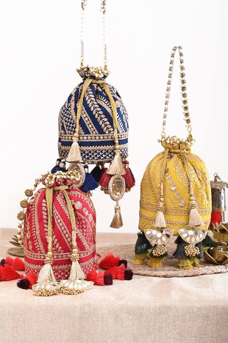 Miar Designs_Red Sequin Aadhya Embroidered Potli Bag_Online_at_Aza_Fashions