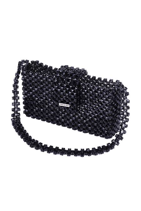 Adorn My Wish_Black Embellished Crystal Box Bag _Online_at_Aza_Fashions