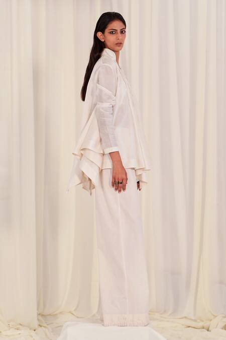 AK-OK White Cotton Embroidery Round Neck, Top Broad Pant Set Online at Aza Fashions AK-OK_White Cotton Embroidery Round Neck, Top Broad Pant Set _Online_at_Aza_Fashions