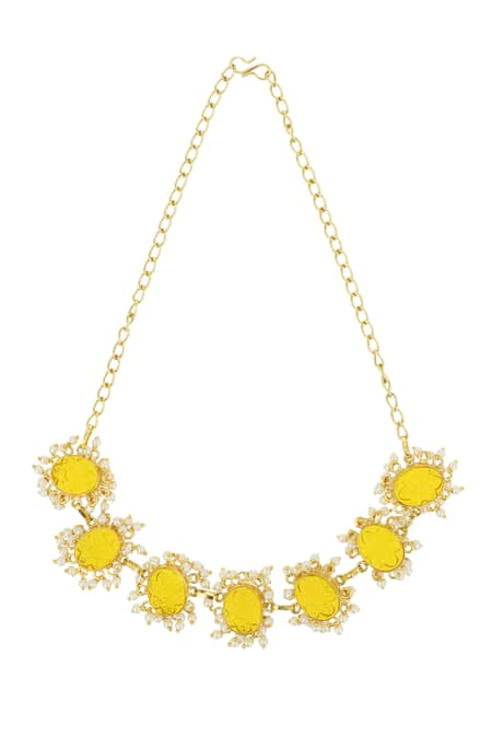 Ishhaara_Gold Plated And Yellow Stone Necklace _Online_at_Aza_Fashions