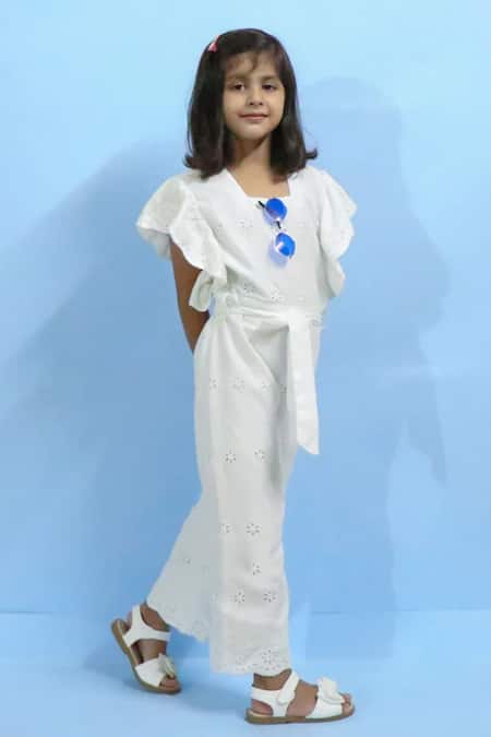 Littlecheer White Cotton Embroidery Swan Fairy Schiffli Jumpsuit Online at Aza Fashions Littlecheer_White Cotton Embroidery Swan Fairy Schiffli Jumpsuit _Online_at_Aza_Fashions
