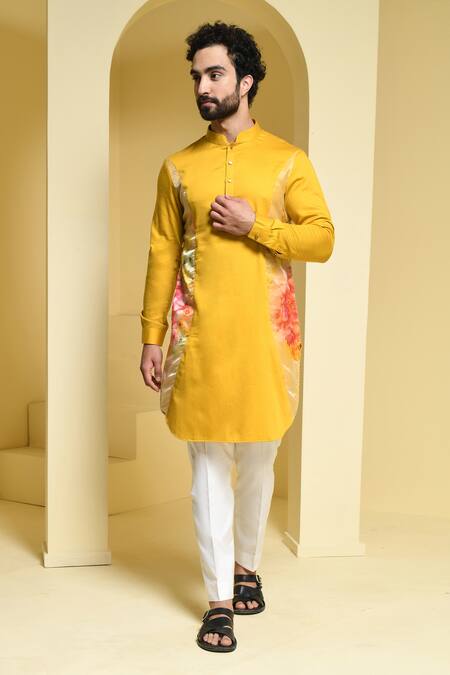 Kustomeyes Yellow Cotton Embroidery Kurta And Pant Set Online at Aza Fashions Kustomeyes_Yellow Cotton Embroidery Kurta And Pant Set _Online_at_Aza_Fashions