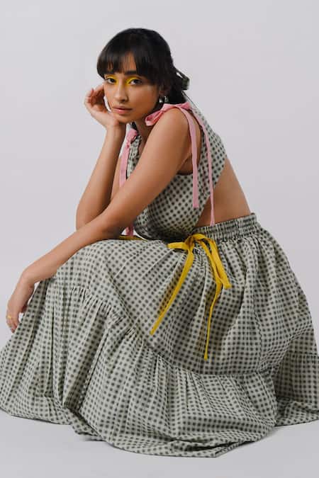 Buy Tussah By Siddhi Shah Black Cotton Round Neck Tiered Dress Online at Aza Fashions Buy_Tussah By Siddhi Shah_Black Cotton Round Neck Tiered Dress _Online_at_Aza_Fashions