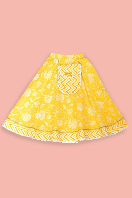 Pankhuri By Priyanka Yellow Cotton Floral Print Lehenga And Blouse Set Online at Aza Fashions Pankhuri By Priyanka_Yellow Cotton Floral Print Lehenga And Blouse Set _Online_at_Aza_Fashions
