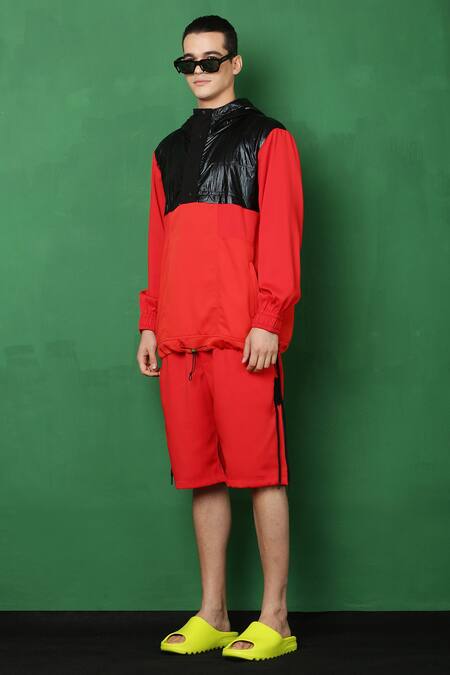 Shop I Am Trouble By KC Red Moss Crepe Jumper And Shorts Co-ord Set Online at Aza Fashions Shop_I Am Trouble By KC_Red Moss Crepe Jumper And Shorts Co-ord Set_Online_at_Aza_Fashions