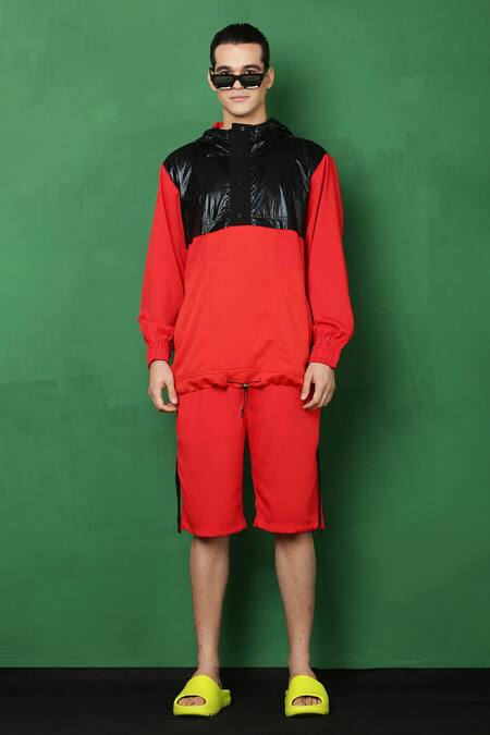 I Am Trouble By KC Red Moss Crepe Jumper And Shorts Co-ord Set at Aza Fashions I Am Trouble By KC_Red Moss Crepe Jumper And Shorts Co-ord Set_at_Aza_Fashions