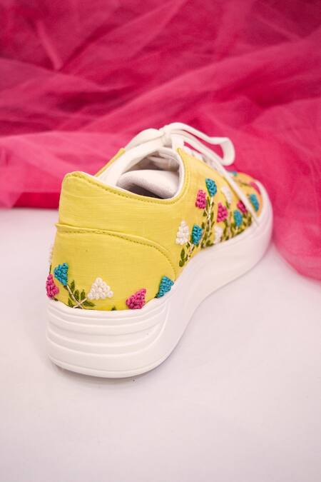 Around Always_Yellow Lyra Thread Embroidered Sneakers _Online_at_Aza_Fashions