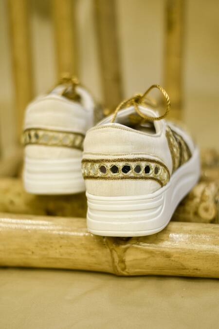 Around Always_Gold Mirage Mirror Embroidered Sneakers_Online_at_Aza_Fashions