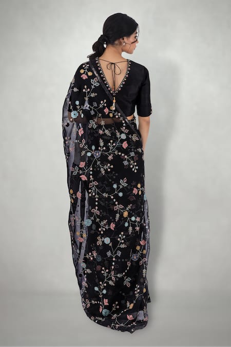 I Am Design Floral Embroidered Saree With Blouse 