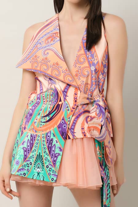 Buy Limerick By Abirr N' Nanki Multi Color Crepe Embroidery Collared Vienna Printed Wrap Jacket Online at Aza Fashions Buy_Limerick By Abirr N' Nanki_Multi Color Crepe Embroidery Collared Vienna Printed Wrap Jacket _Online_at_Aza_Fashions