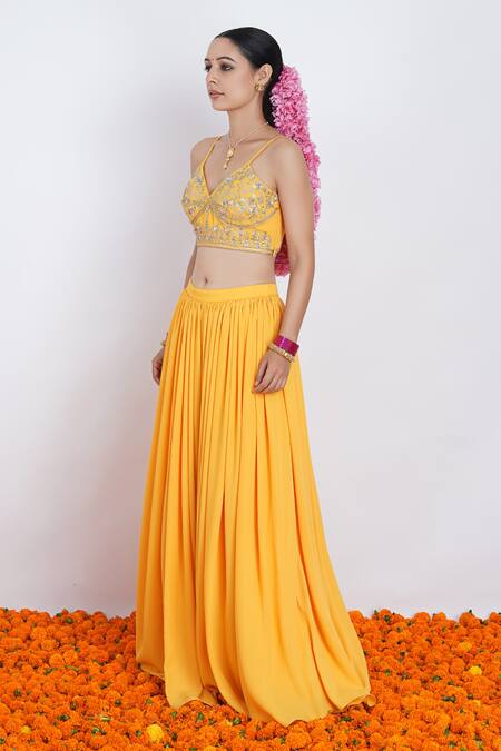 Rashi Jain_Yellow Viscose Georgette, Silk Organza Kiran Embroidered Blouse Gharara Set _Online_at_Aza_Fashions
