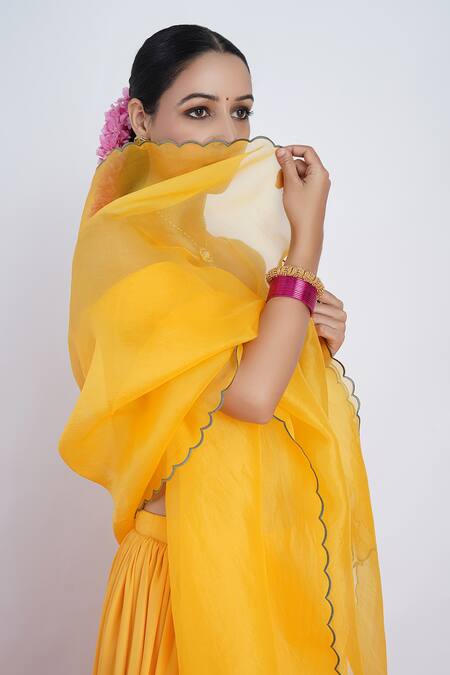 Buy_Rashi Jain_Yellow Viscose Georgette, Silk Organza Kiran Embroidered Blouse Gharara Set _Online_at_Aza_Fashions