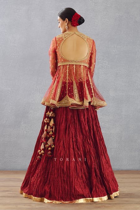 Shop_Torani_Red Blouse Butterfly Net And Dupatta Silk Organza, Sindoori Gautami Kurta Set _at_Aza_Fashions