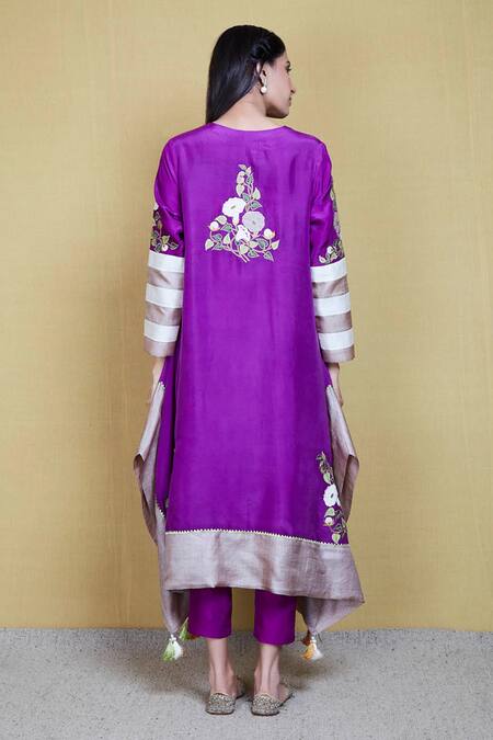 Shop Sue Mue Purple Silk Round Embroidered Kurta And Pant Set at Aza Fashions Shop_Sue Mue_Purple Silk Round Embroidered Kurta And Pant Set_at_Aza_Fashions