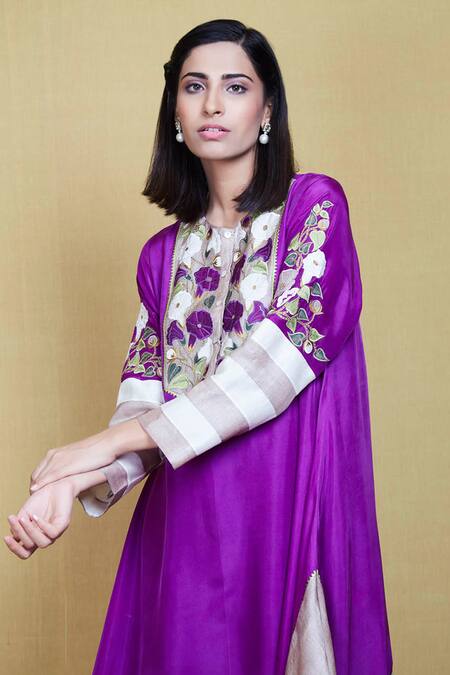 Shop Sue Mue Purple Silk Round Embroidered Kurta And Pant Set Online at Aza Fashions Shop_Sue Mue_Purple Silk Round Embroidered Kurta And Pant Set_Online_at_Aza_Fashions