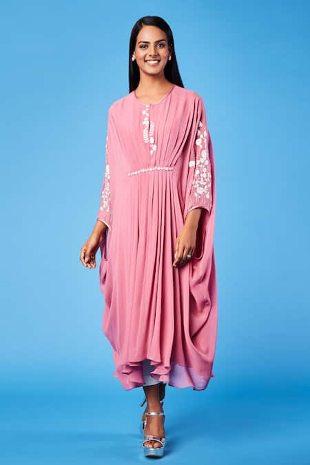 Sue Mue Pleated Kaftan & Cotton Pant Set 