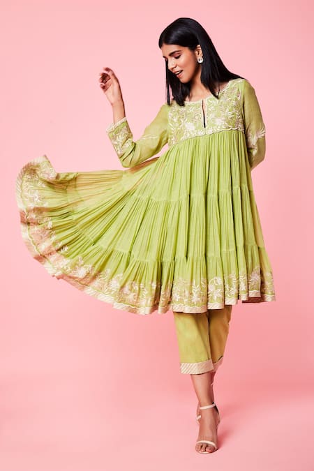 Pastel Pink Short Anarkali Dress: Knee length kurti with tassel dori – B  Anu Designs